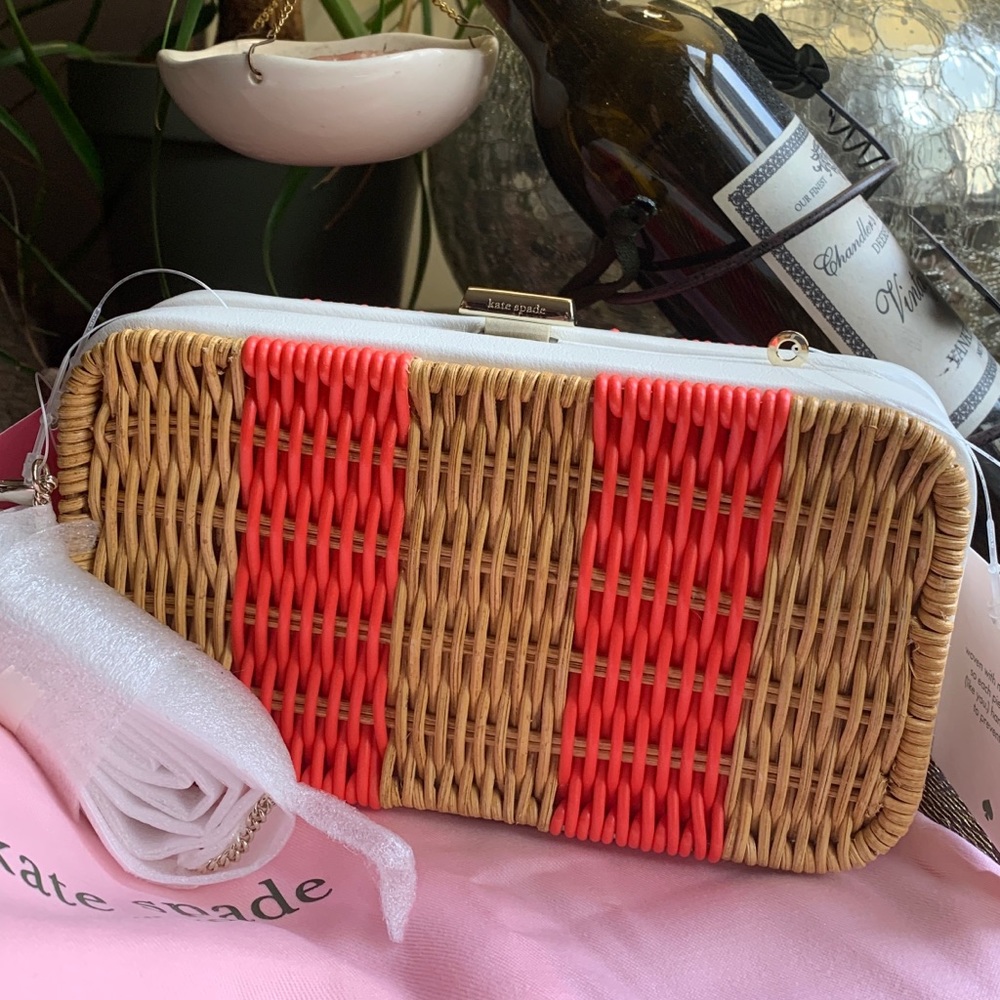 Authentic KATE SPADE Leather/Straw clutch/Crosby